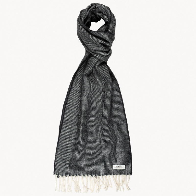 Black Large Herringbone Supersoft Lambswool Scarf